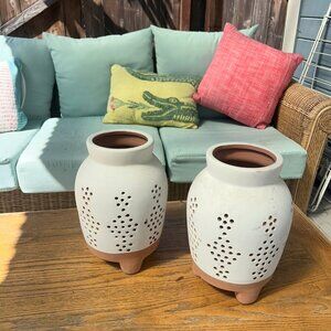 Set of 2 Ceramic Cutout Candle Holder/Lantern Jars